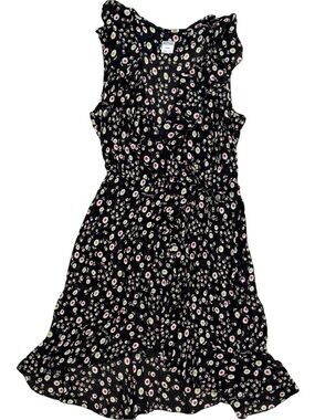 90s/00s Moschino Jeans Black Floral Ruffle Sheer Midi Wrap Dress